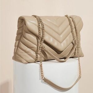 Elegant Tan Quilted Chain Shoulder Bag